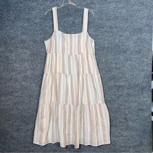 Madewell Women’s 6 Ivory Button Back Textured Rainbow Striped Tiered Midi Dress